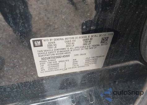 2016 Chevrolet Silverado 1500 High Country из США, поврежденный, VIN 3GCUKTEC5GG145895